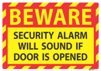 Beware Security Alarm Will Sound If Door Is Opened